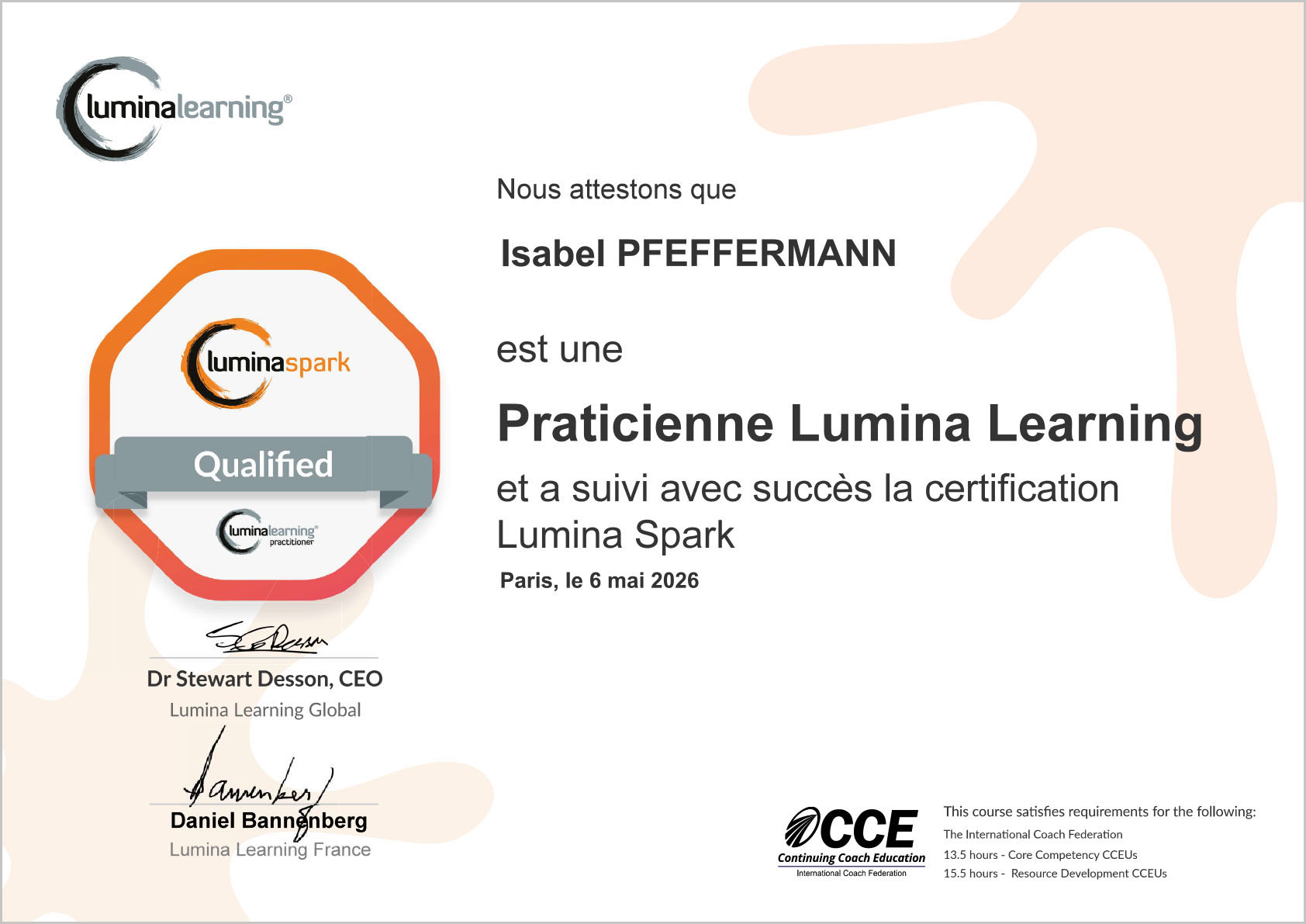 Lumina Spark Certificate - ICF - Stewart and Partner Signature -